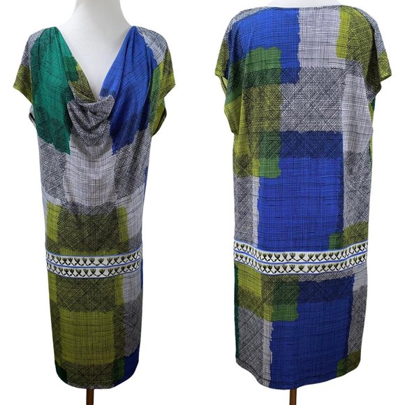 Vintage BCBGMAXAZRIA Silk Stretch Jersey Knit Shift Dress Mixed Mod Print - Picture 1 of 9